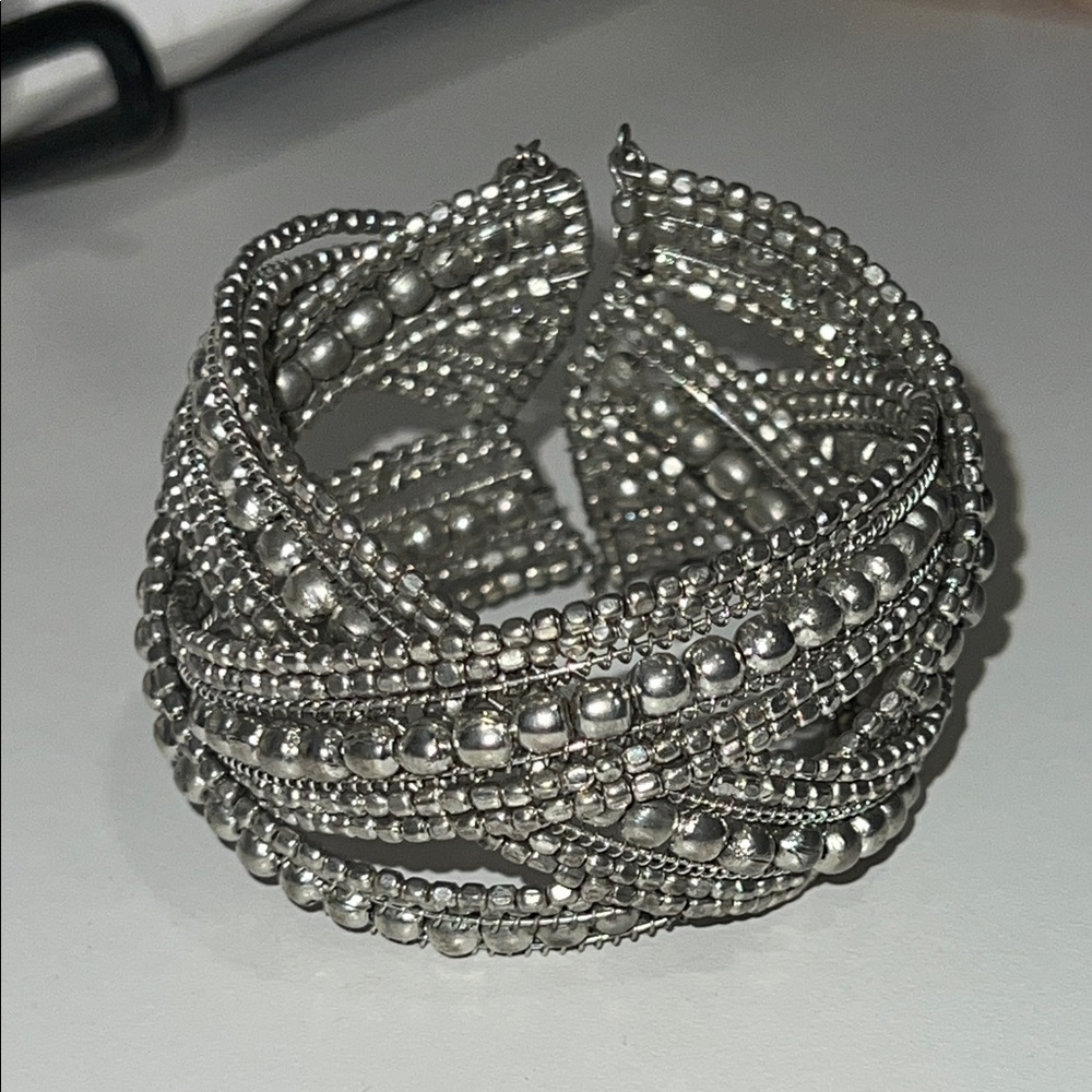 Silver beaded cuff bracelet